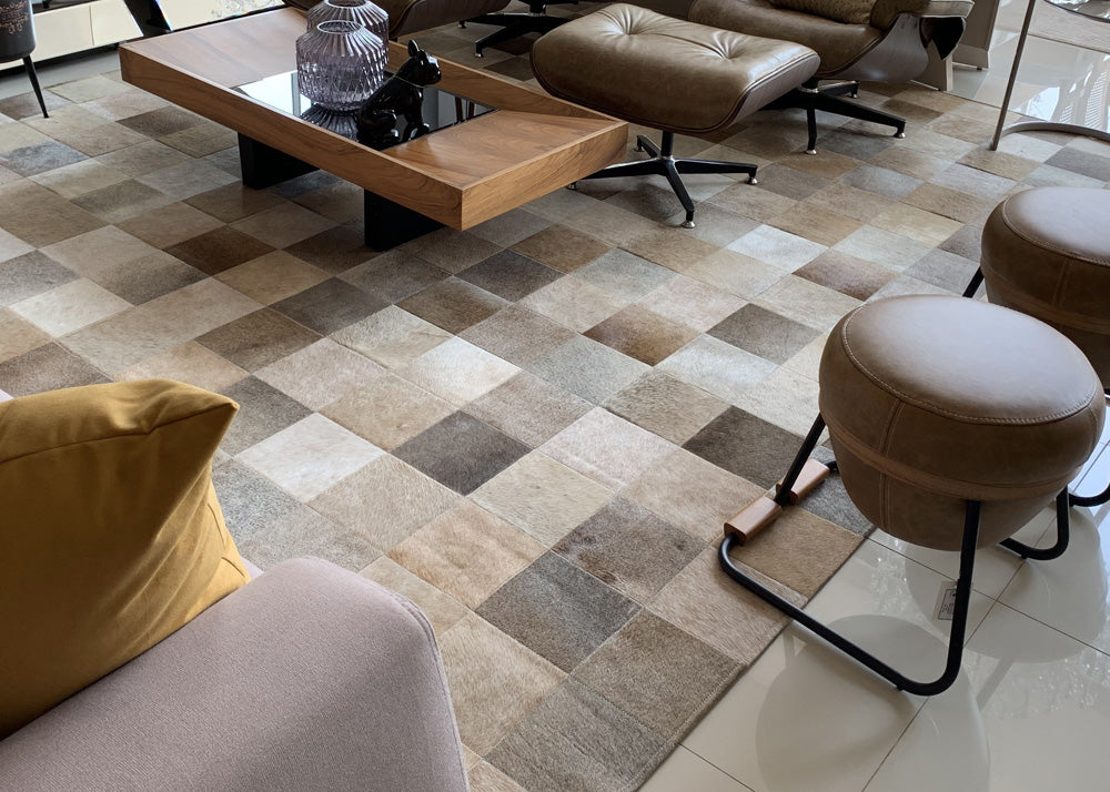 100 percent genuine cowhide patchwork rug handmade