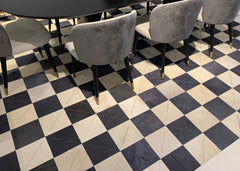 Two Tone Linha Block Cowhide Patchwork Rug