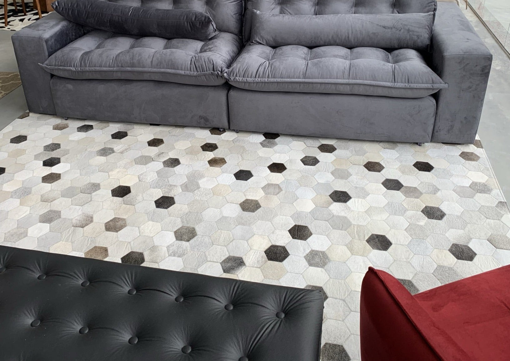 Light Beige White Diamond Cowhide Patchwork Rug