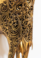 Authentic Antique Gold Hand Carved Buffalo Skull