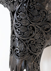 Authentic Dark Grey Hand Carved Buffalo Skull