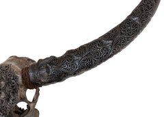 Authentic Dark Grey Hand Carved Buffalo Skull And Horns