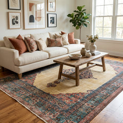 Vintage Hand-Knotted Distressed Turkish Rug