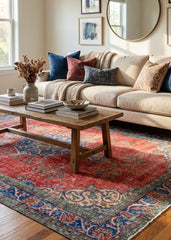 Vintage Hand-Knotted Distressed Turkish Rug