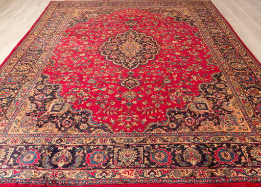 Signed Vintage Mashad Hand-Knotted Wool Persian Rug (Size: 300 X 380 CM)