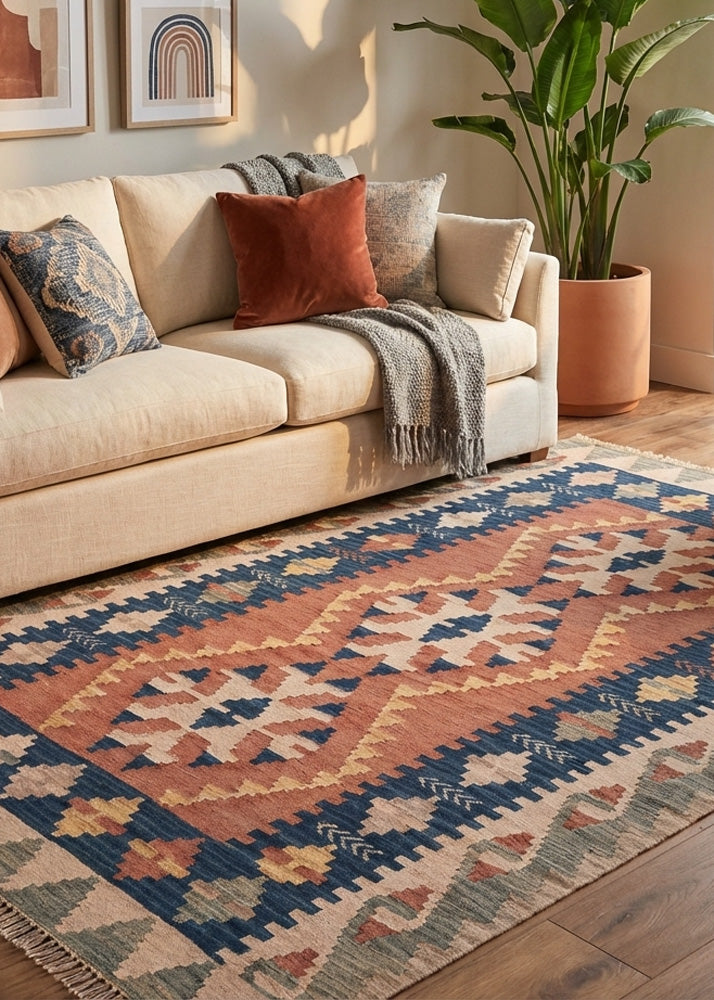 Rust Valley – Earth Tone Flatweave Wool Kilim Rug in Australia