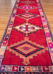Vintage Turkish Hand- Knotted Wool Runner Rug