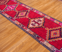 Vintage Turkish Hand- Knotted Wool Runner Rug