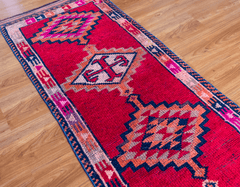 Vintage Turkish Hand- Knotted Wool Runner Rug