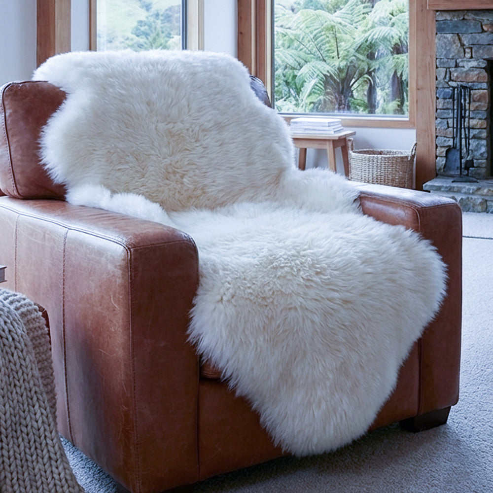 one and half natural white sheepskin rug