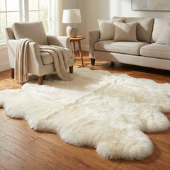Natural White Long Wool Sheepskin Rug