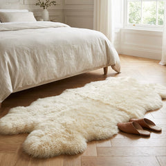 Natural White Long Wool Sheepskin Rug