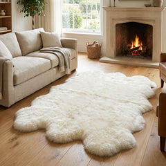 Natural White Long Wool Sheepskin Rug