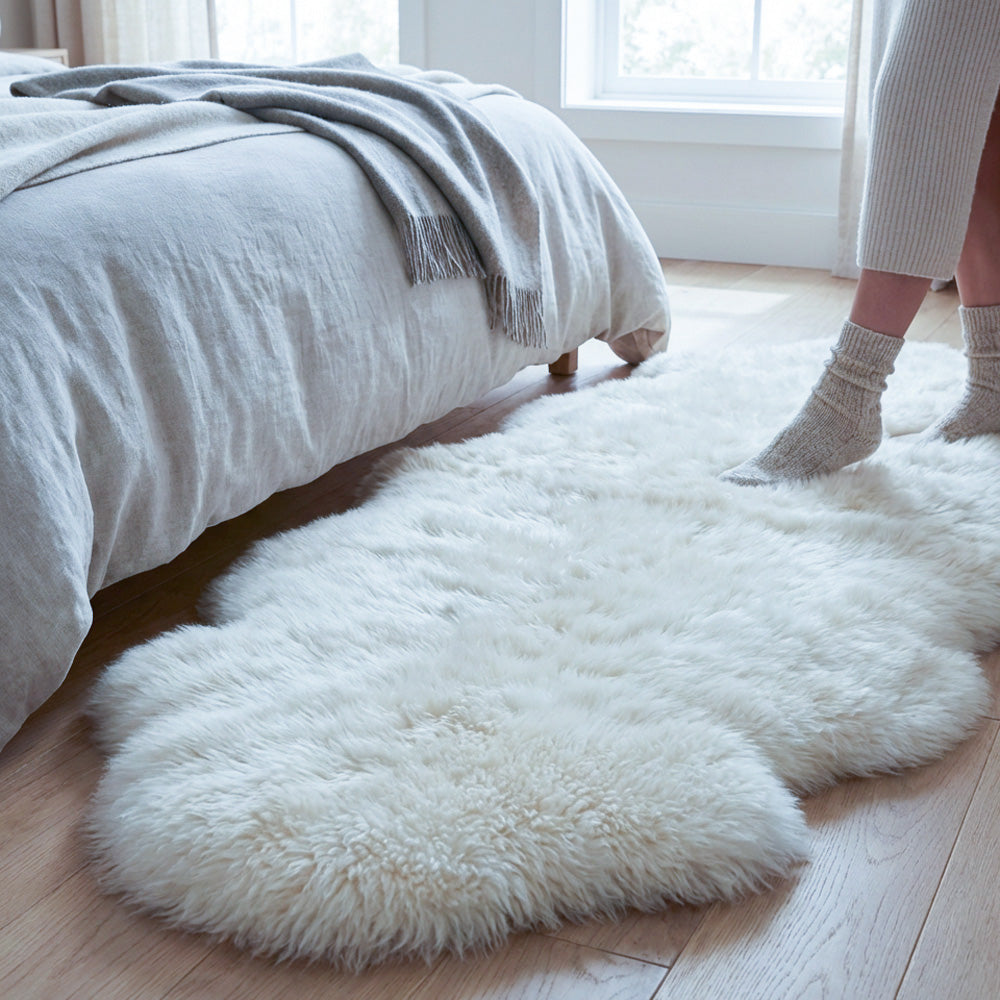 double natural white sheepskin rug