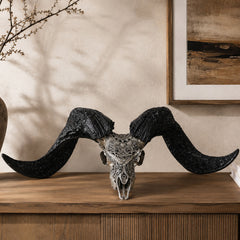 Authentic Ram Skull With Horn Hand Carved