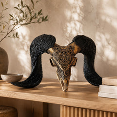 Authentic Ram Skull With Horn Hand Carved