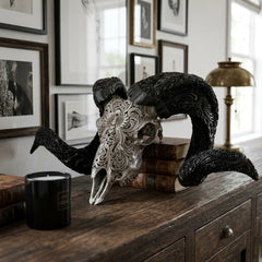 Authentic Ram Skull With Horn Hand Carved