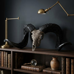 Authentic Ram Skull With Horn Hand Carved