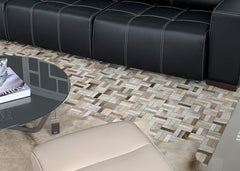 cowhide patchwork rug in modern Australian living room