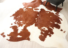 Brown And White Cowhide Rug (Size: 240 X 200 CM) CHR2741