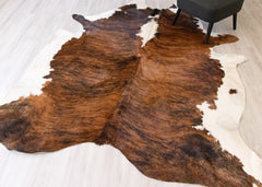 Dark White Spine Belly Brindle Cowhide Rug (Size: 260 X 230 CM) CHR2078