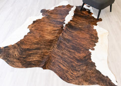 Dark White Spine Belly Brindle Cowhide Rug (Size: 220 X 200 CM) CHR2080