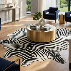 zebra print cowhide rug in the lounge