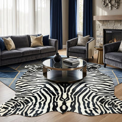 zebra print cowhide rug on rug carpet