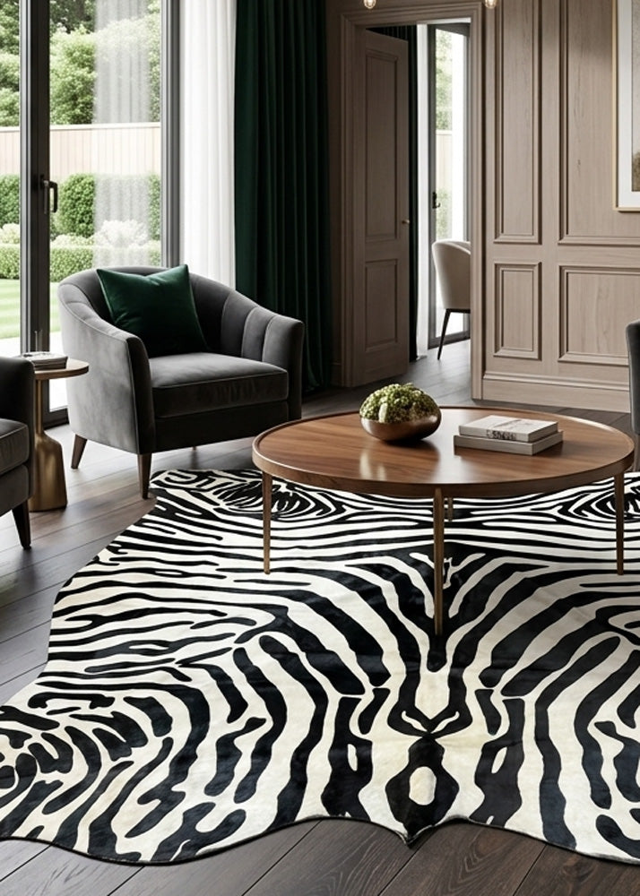 designer zebra print on genuine cowhide rug