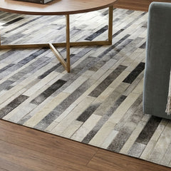 Stripes Grey Cowhide Patchwork Rug
