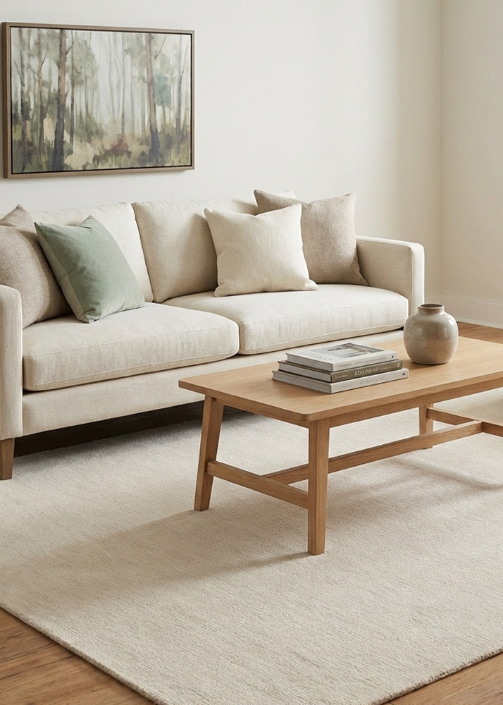 Cream wool rug in living room