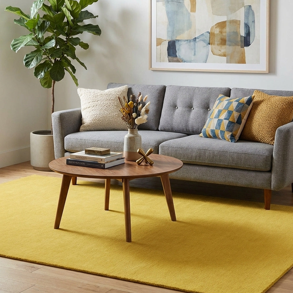 Yellow wool rug in living room