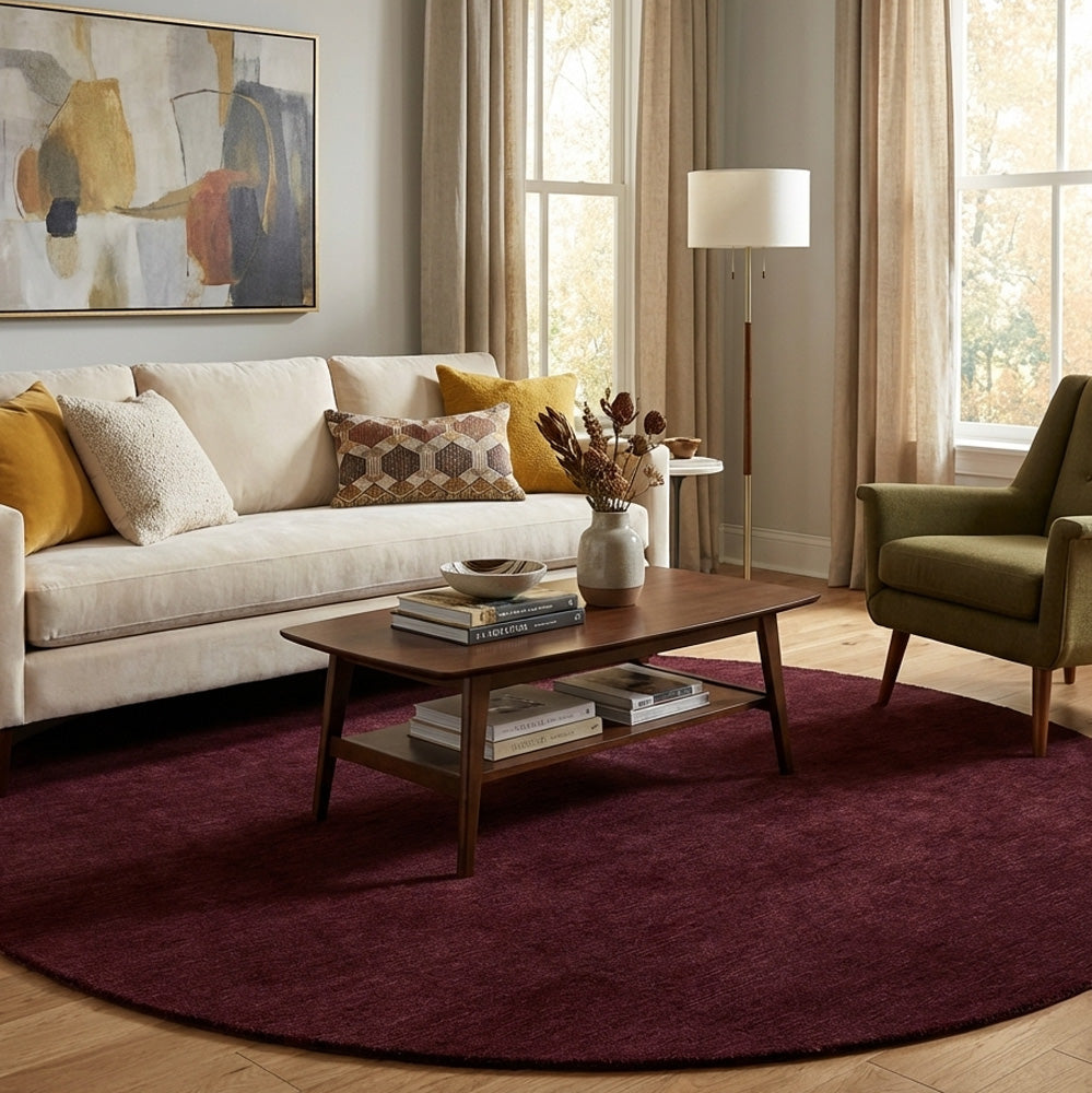 red round wool rug in modern living room