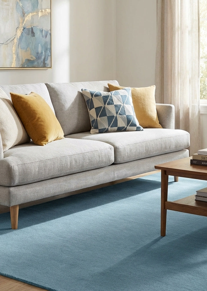 Blue wool rug in living room