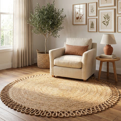 Designer Plain Handmade Jute Round Rug