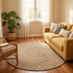 Yellow & Grey Handmade Jute Round Rug