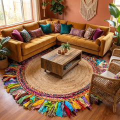 Multicolor Handmade Jute Round Rug