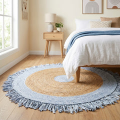 Silver White Handmade Designer Jute Round Rug