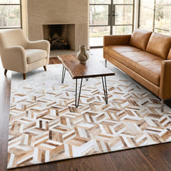 Diamond Effect Tricolor Cowhide Patchwork Rug