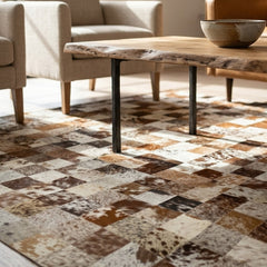 Square Block Salt & Pepper Brown Cowhide Patchwork Rug