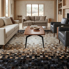 Wave Tricolor Block Cowhide Patchwork Rug