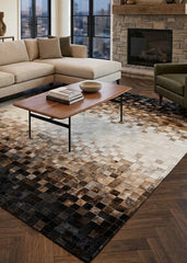 Wave Tricolor Block Cowhide Patchwork Rug