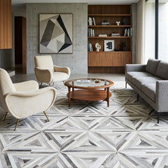 Triangle Grey Cowhide Patchwork Rug