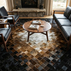 Medallion Tricolor Block Cowhide Patchwork Rug
