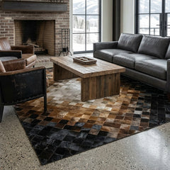 Medallion Tricolor Block Cowhide Patchwork Rug
