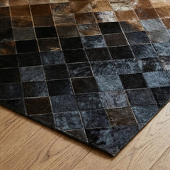Medallion Tricolor Block Cowhide Patchwork Rug