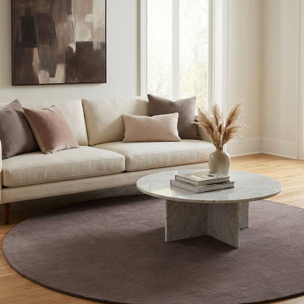 round wool purple tufted rug in modern living room