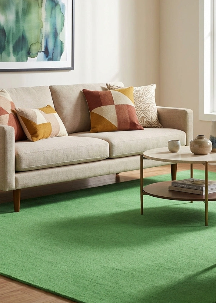 Mint green wool rug in modern living room