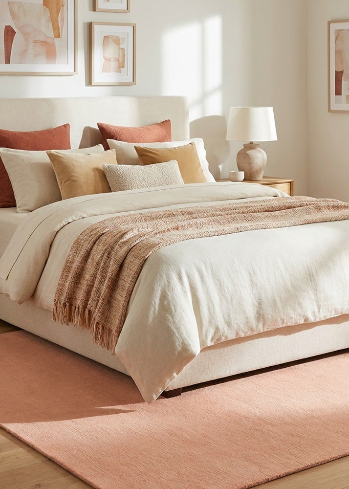 Natural pink wool rug in modern style bedroom