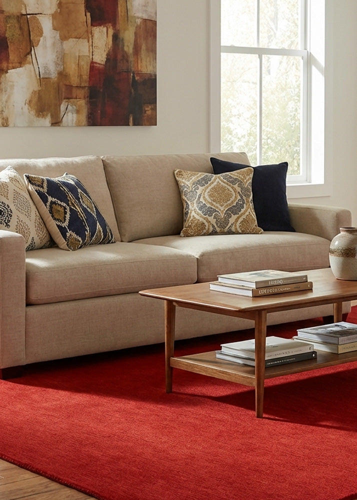 Red wool rug in modern living room
